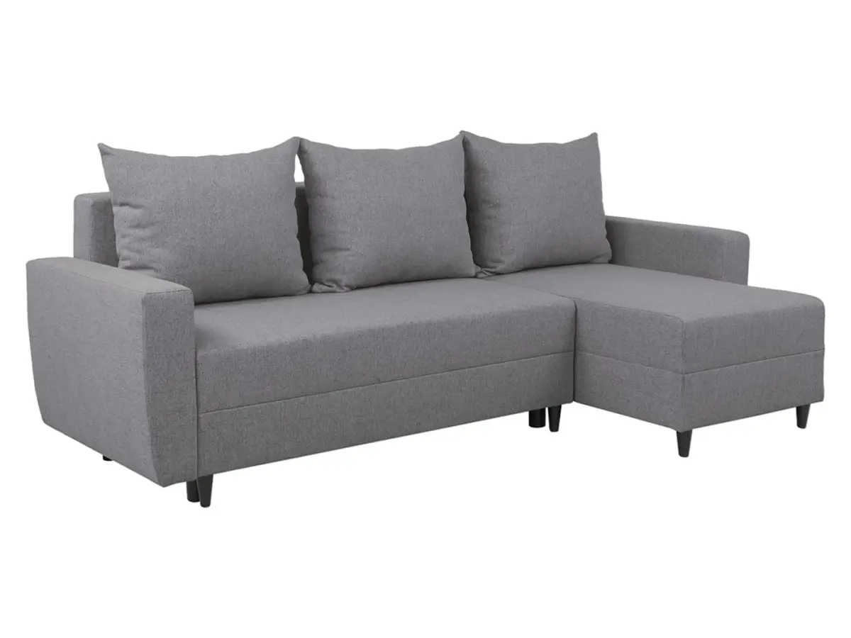 Sofá rinconera universal Malin convertible con arcón tela trenzada gris