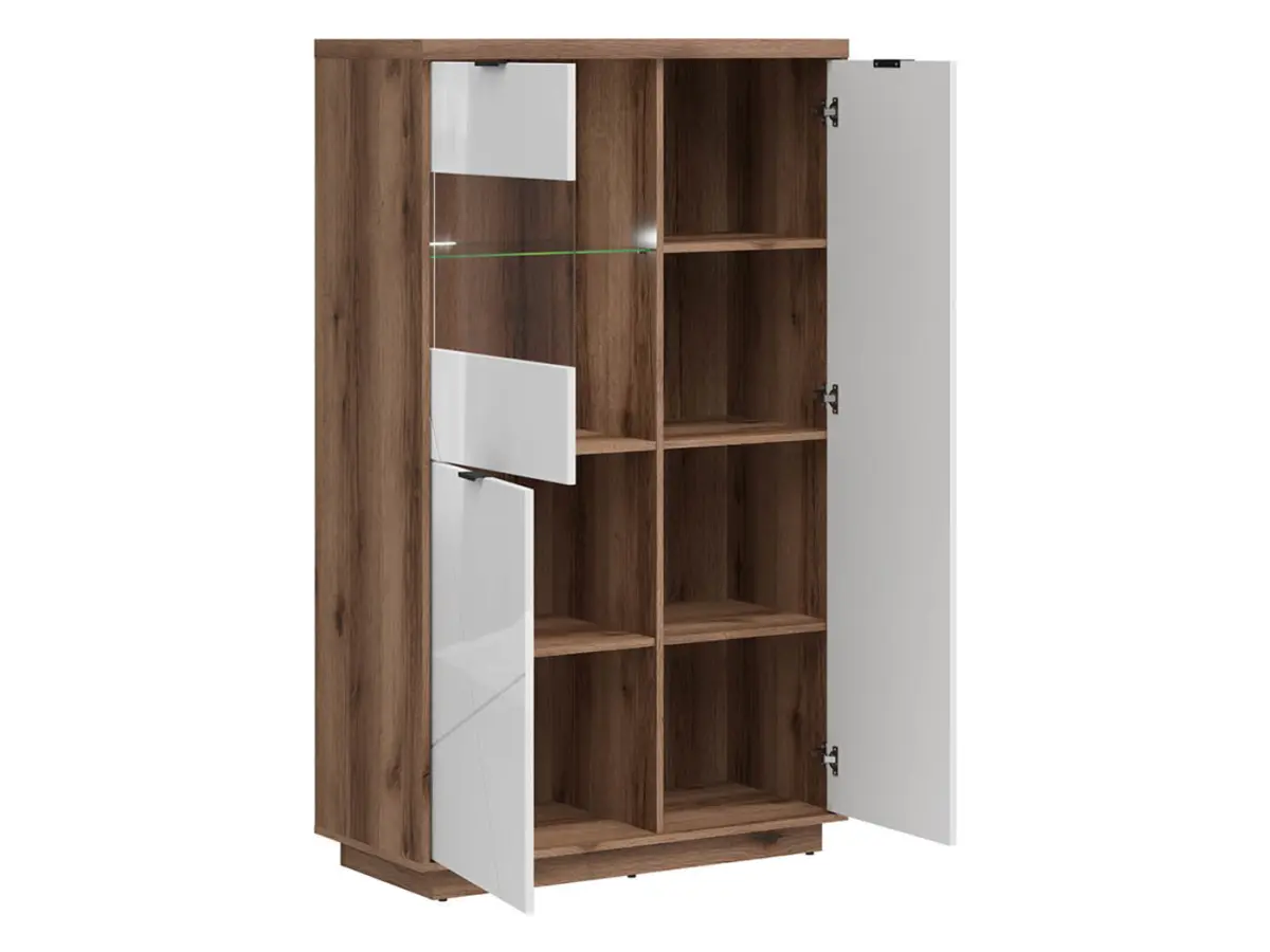 Vitrina Forn 94 cm con 3 puertas roble delano oscuro/blanco brillo