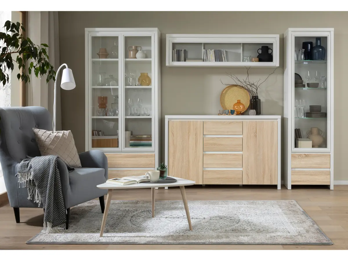 Vitrina colgante Kaspian 144 cm con puertas blanco/roble sonoma