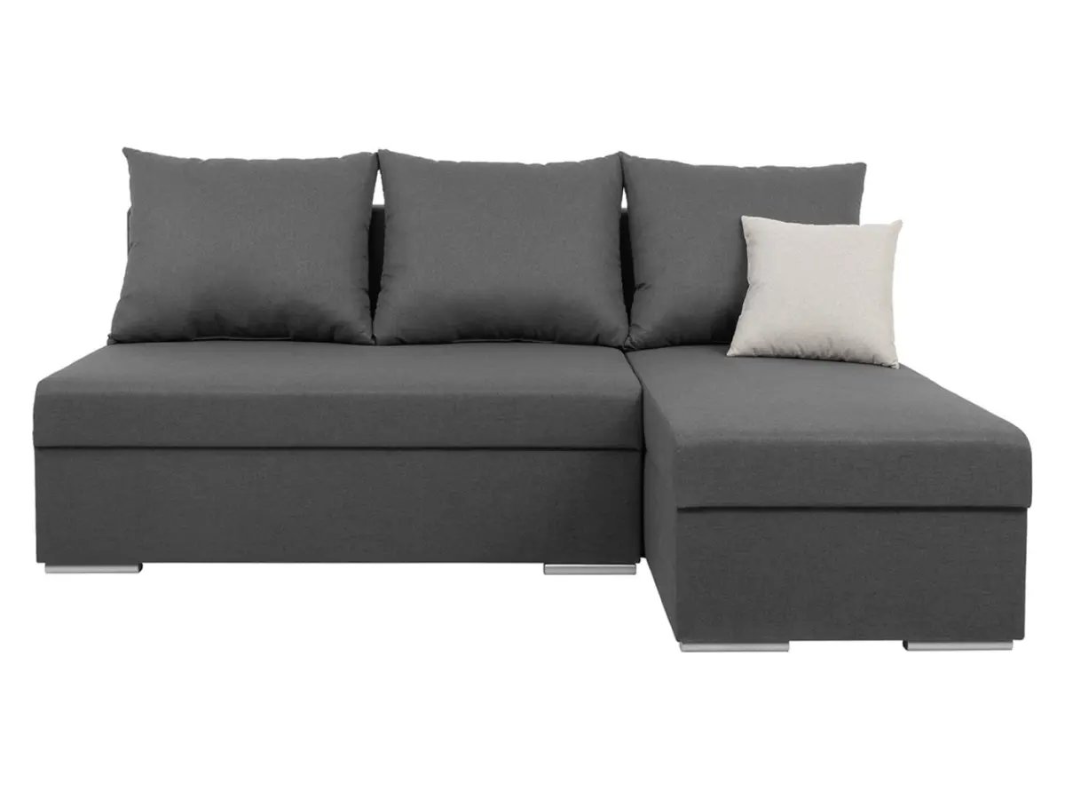 Sofá de esquina universal Laro convertible con arcón gris oscuro