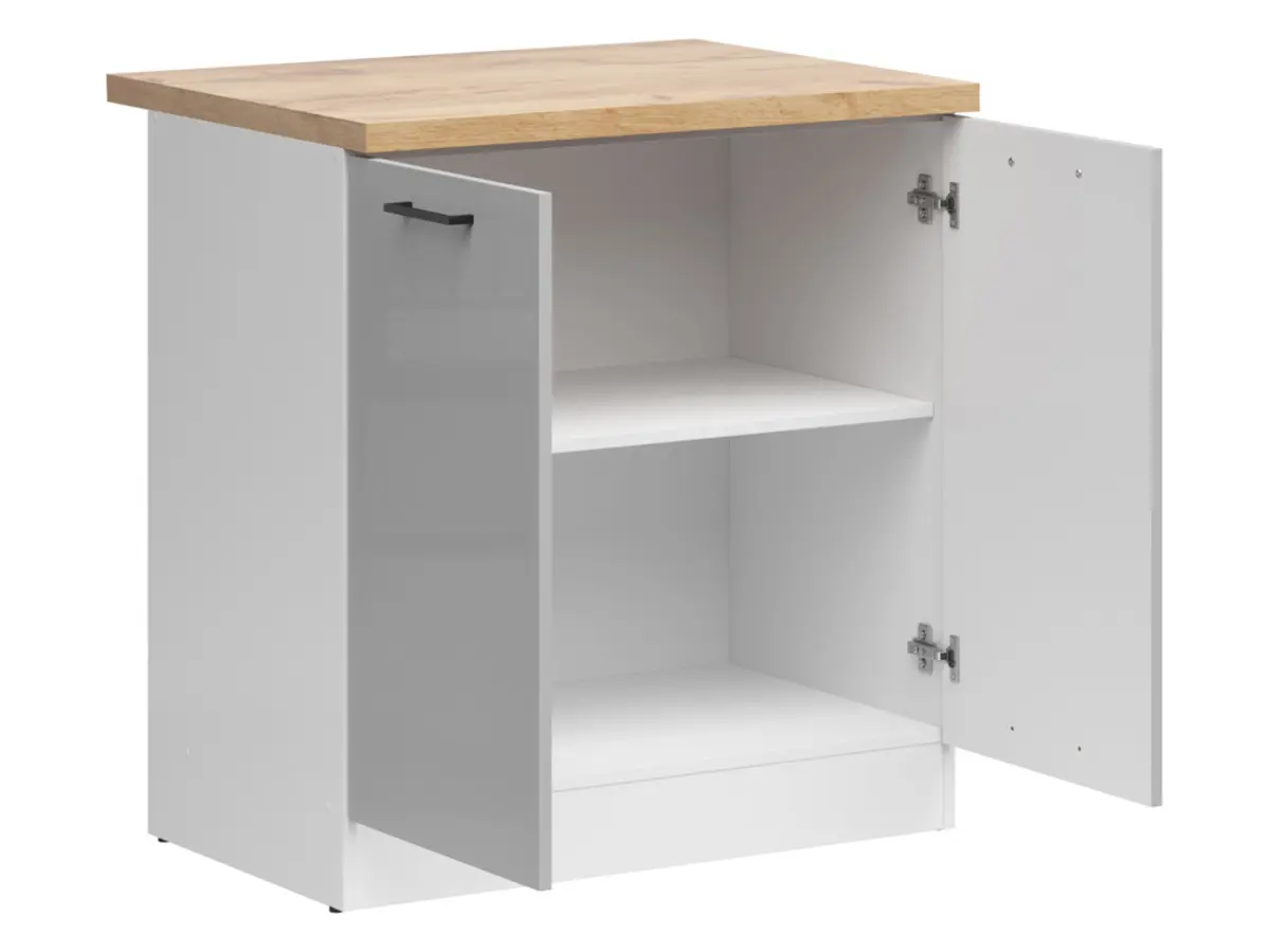 Mueble de cocina inferior Junona Line 80 cm de dos puertas gris claro brillo con encimera