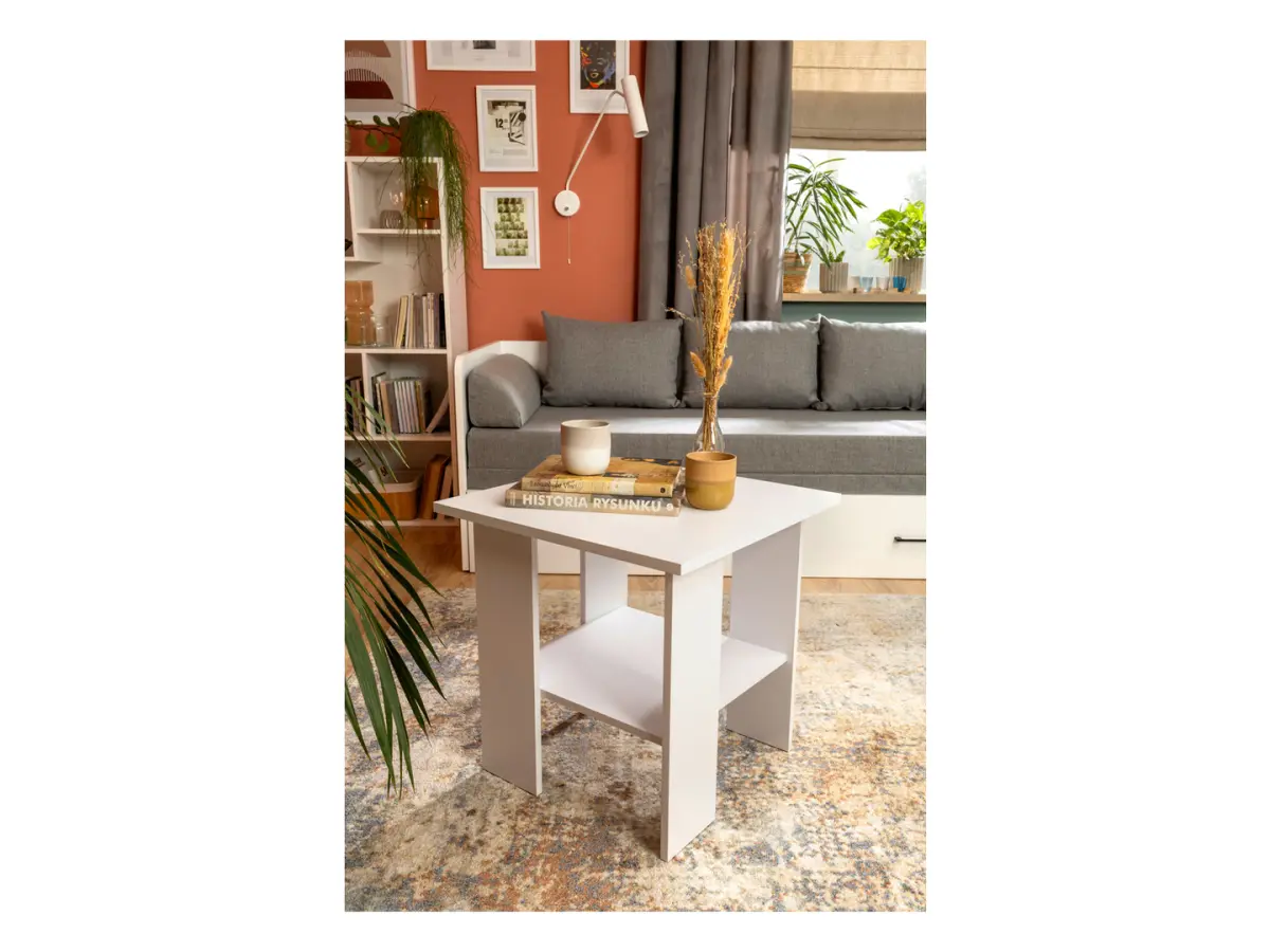 Mesa cuadrada Nepo Plus 55 cm con estante blanca