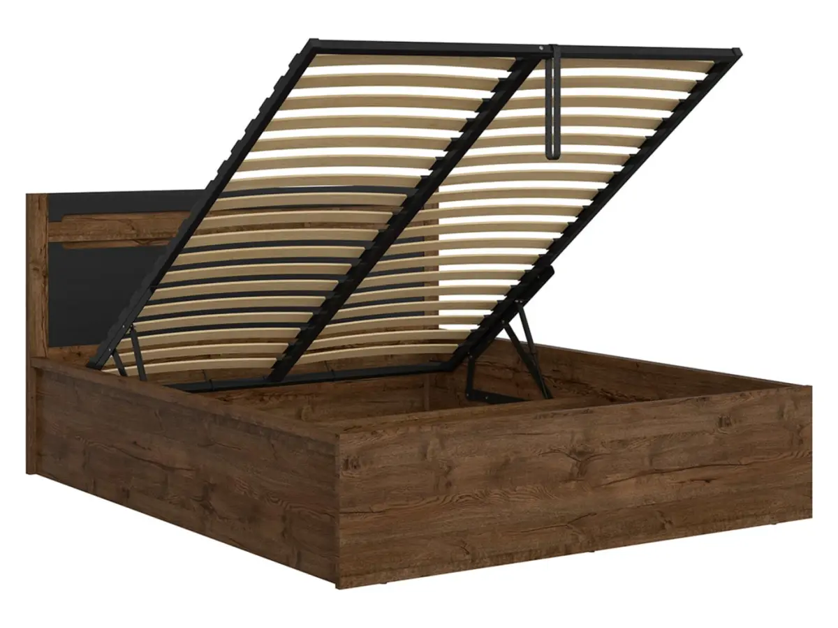 Cama Ruso 140x200 con somier y contenedor roble april