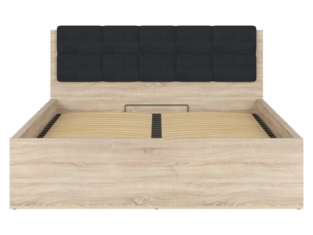 Cama Tetrix 160x200 con somier y contenedor roble sonoma
