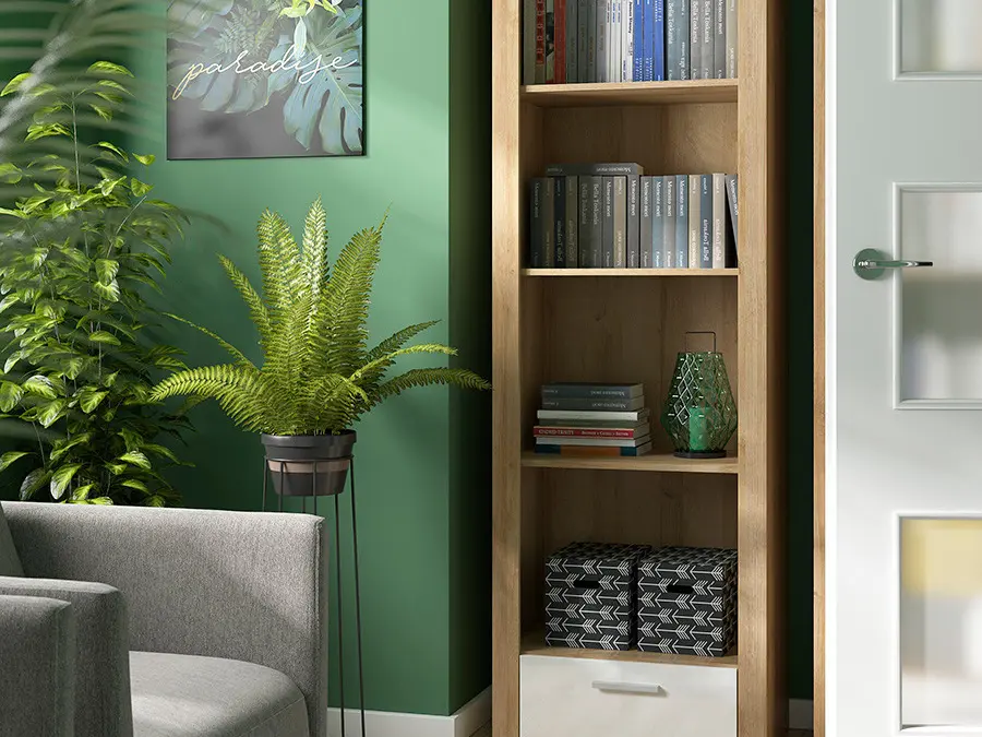 Estantería Balder 62 cm con cajón y 4 estantes roble riviera