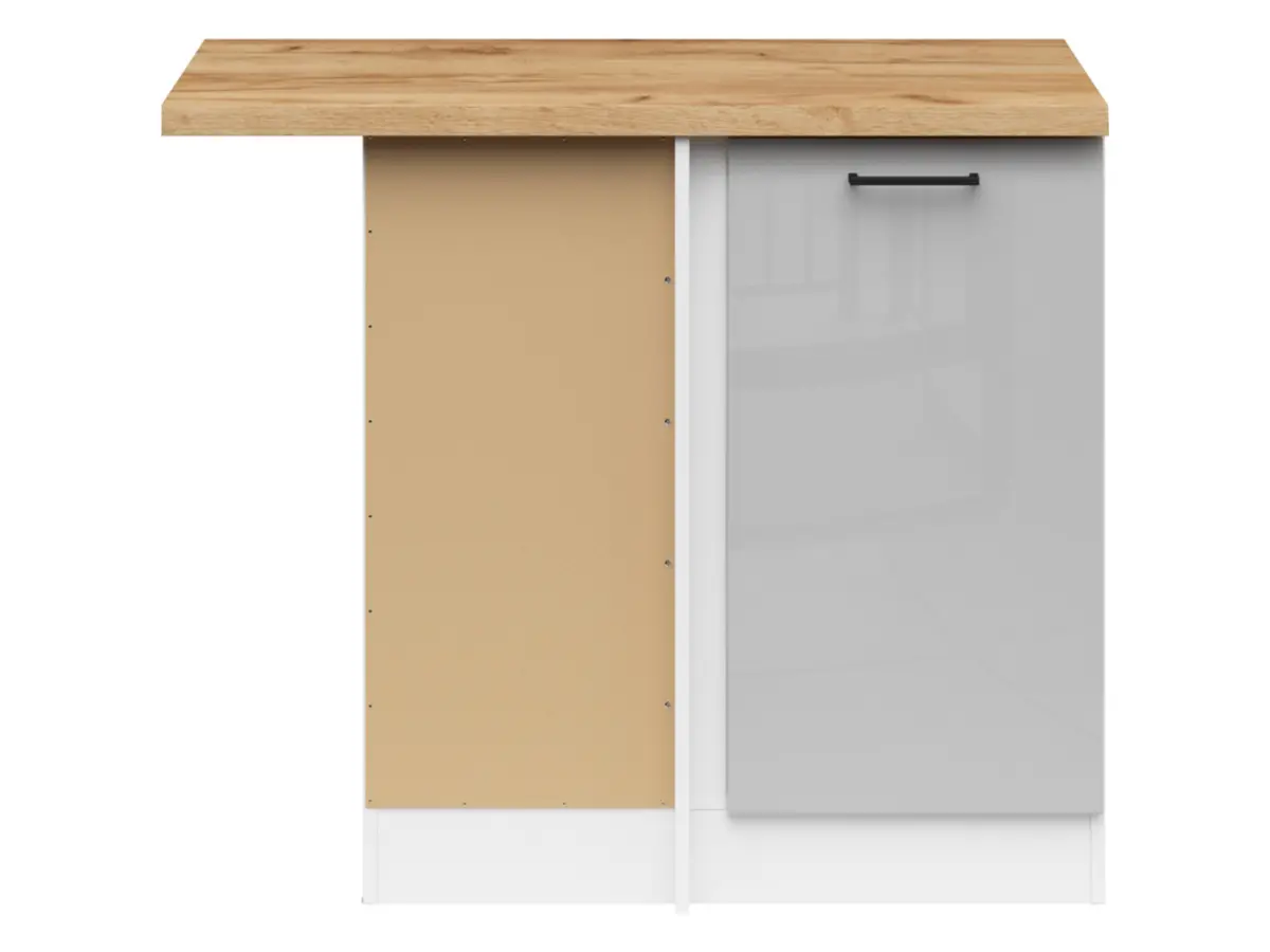 Armario de cocina bajo de rincón Junona Line izquierdo gris claro brillo con encimera ocupa rincón 100x60 cm