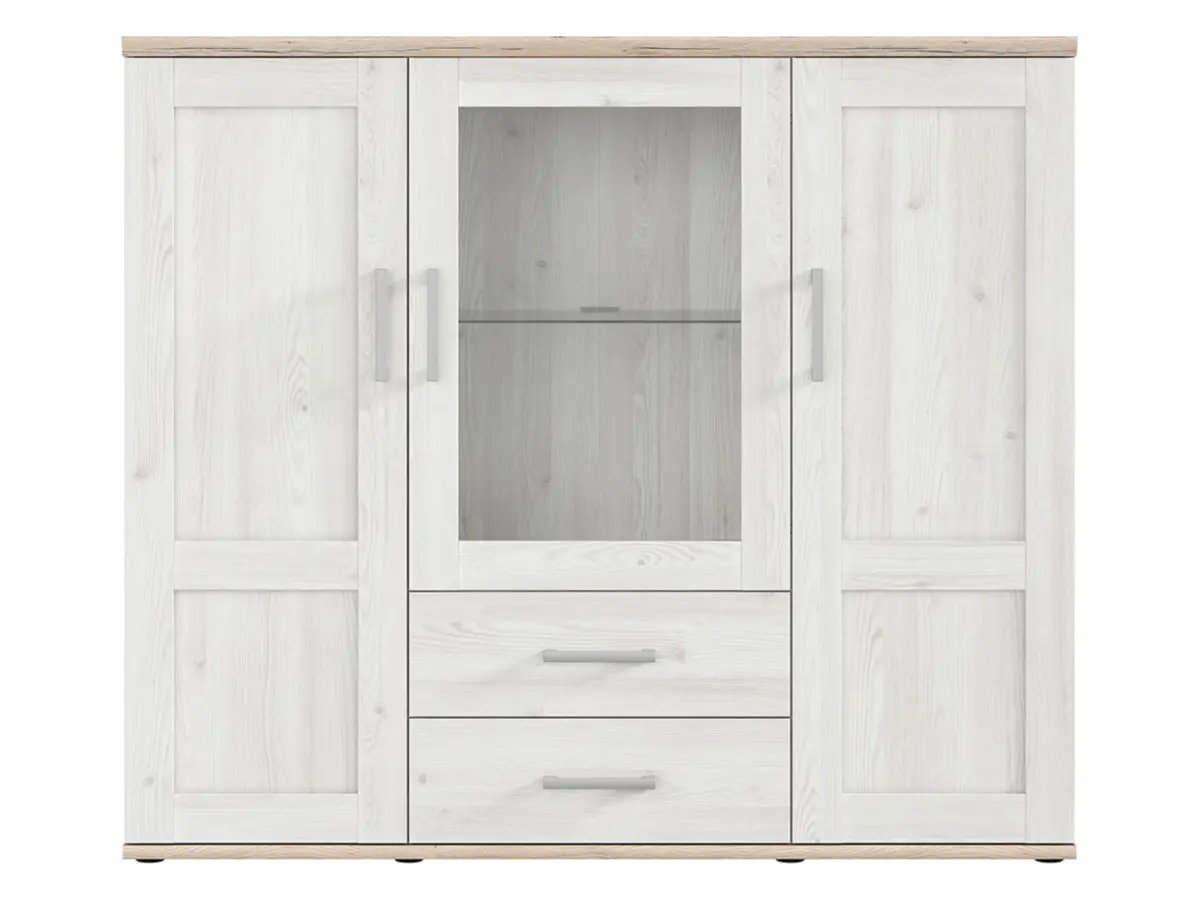 Vitrina Romance 156 cm con 3 puertas y 2 cajones alerce sibiu claro