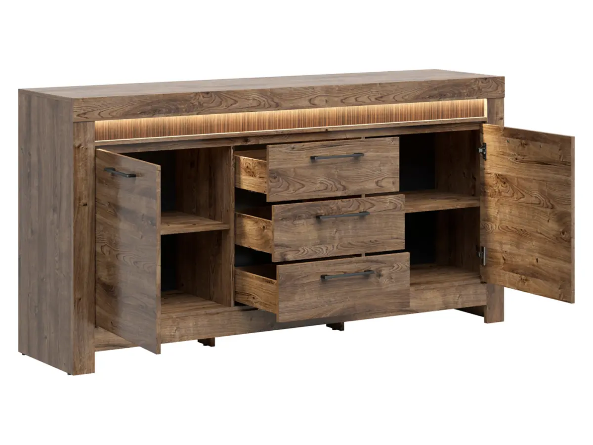 Cómoda Torin 180 cm con 2 puertas y 3 cajones roble ribbeck marrón