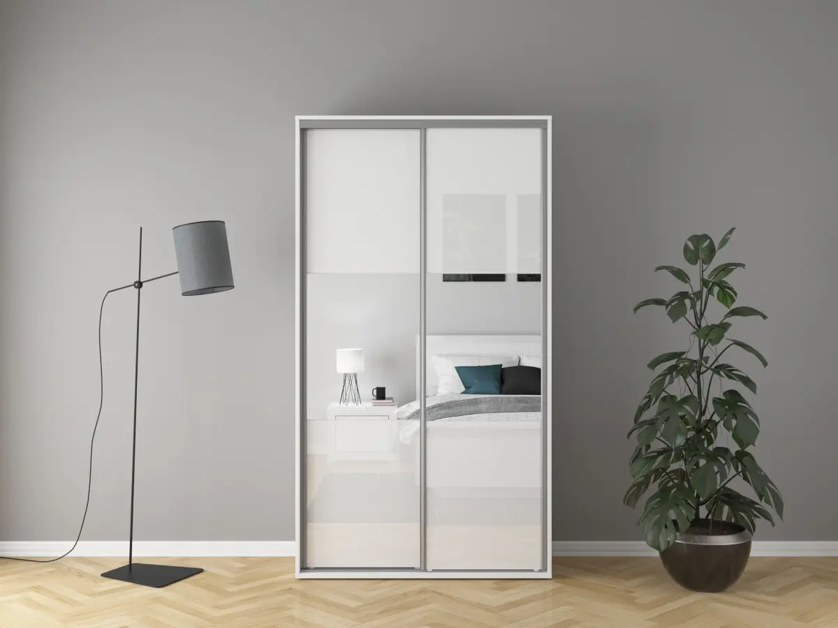 Armario de puertas correderas Flex 120 cm con espejo blanco brillo