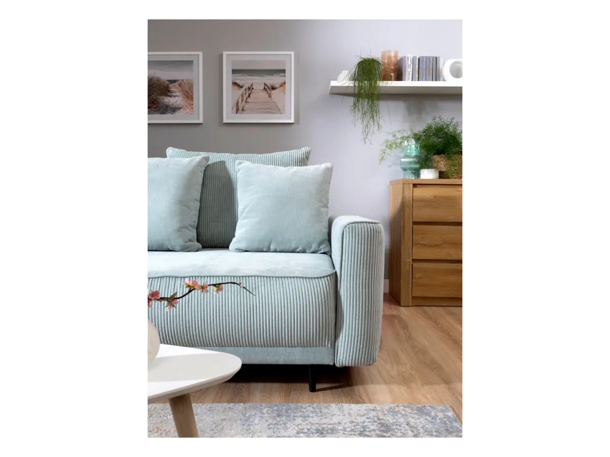 Sofá de tres plazas Larisa 2 convertible con arcón de chenilla menta