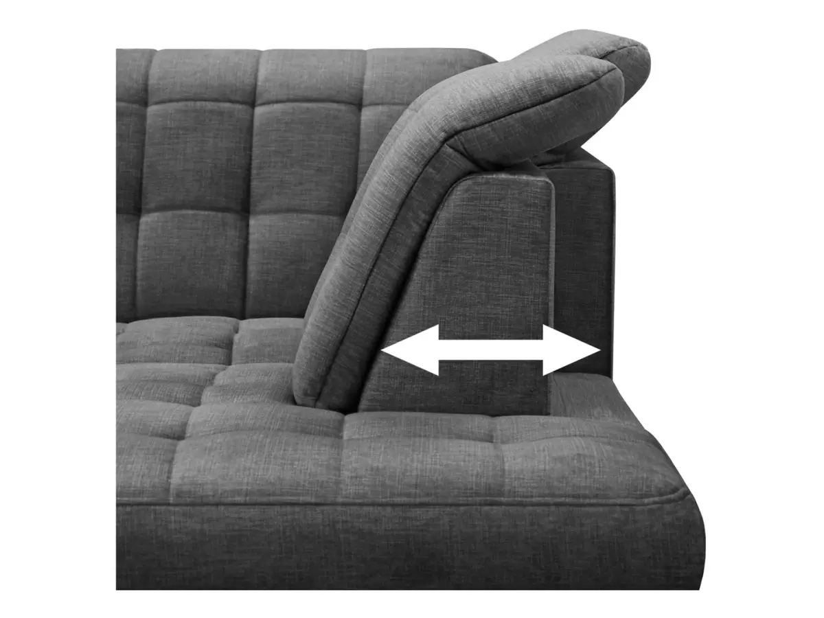 Sofá rinconera derecho Aragon convertible con reposacabezas y asiento regulables gris