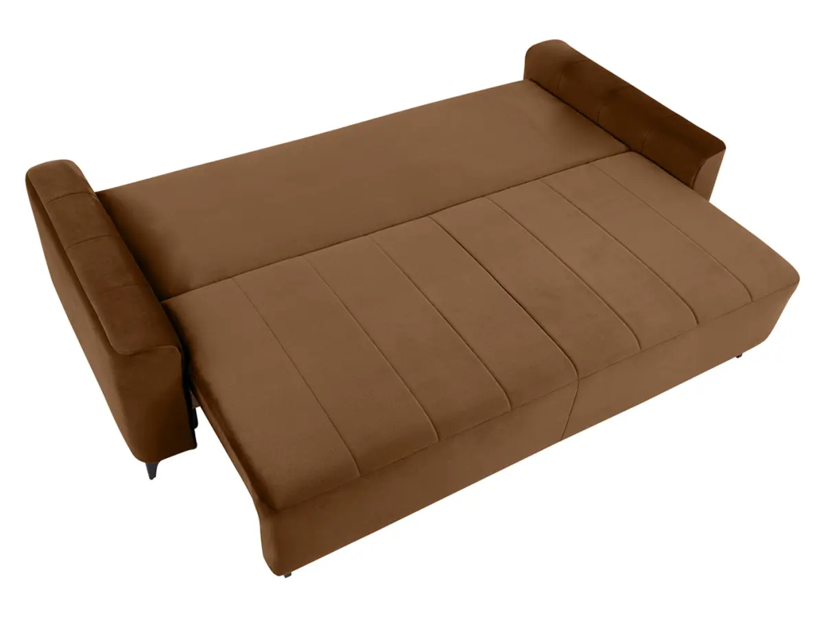 Sofá de tres plazas Kamari convertible con arcón de terciopelo marrón