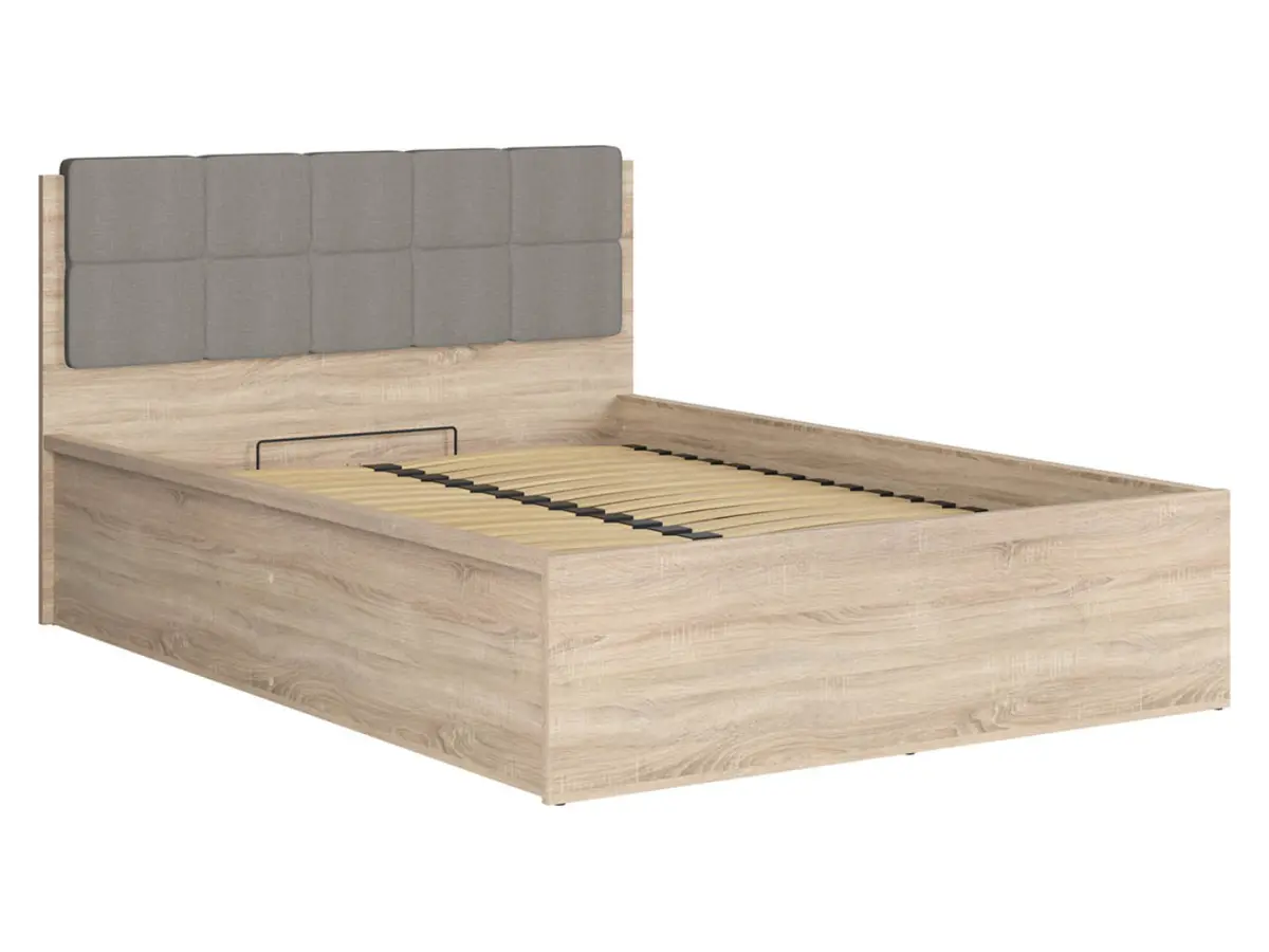 Cama Tetrix 140x200 con somier y contenedor roble sonoma