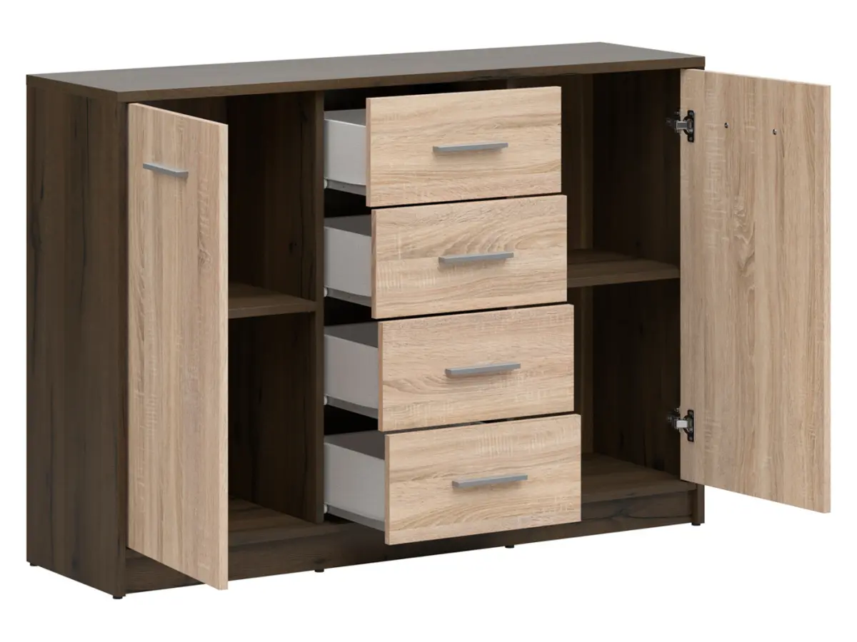 Cómoda Nepo Plus 119 cm con 2 puertas y 4 cajones roble noble/roble sonoma
