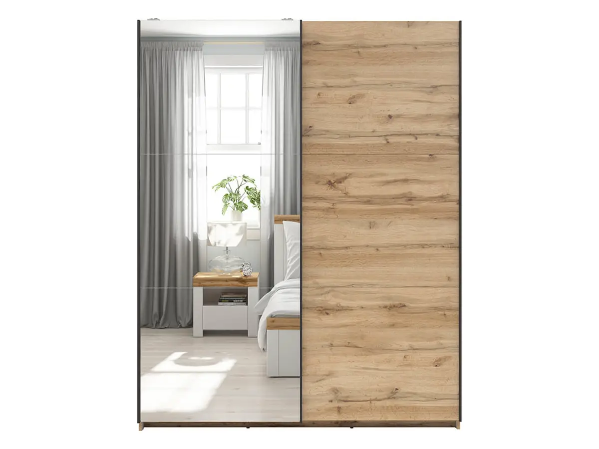 Armario corredero Tetrix 153 cm con espejo roble wotan