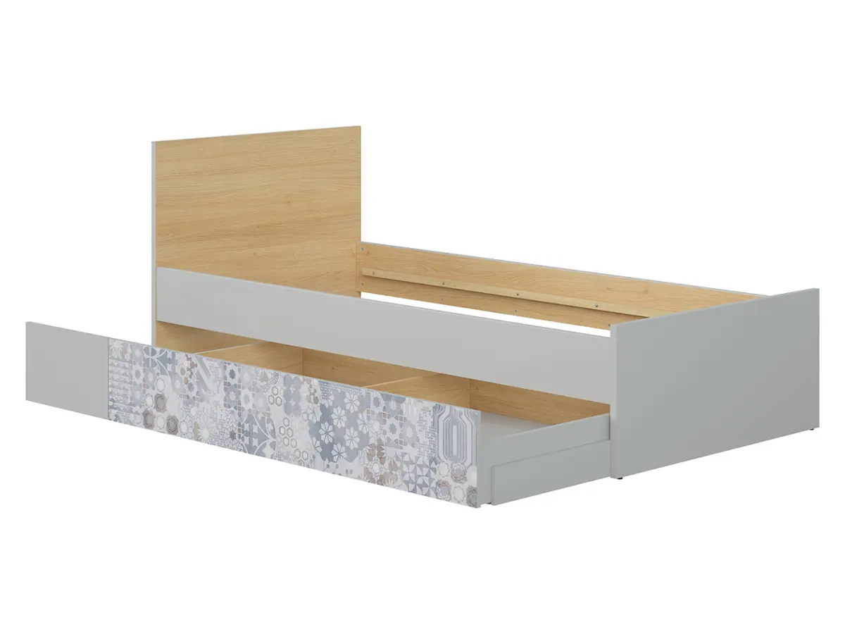 Cama Nandu 90x200 gris claro/roble polaco