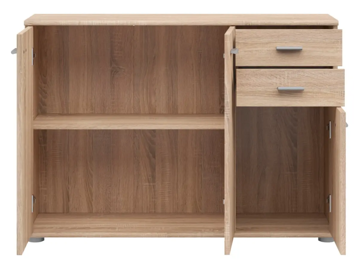 Cómoda Noeda 106 cm con 3 puertas y 2 cajones roble sonoma