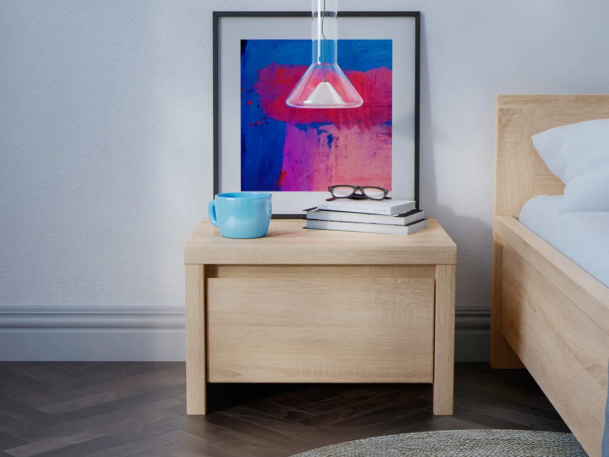 Mesita de noche Kaspian 51 cm con cajón roble sonoma