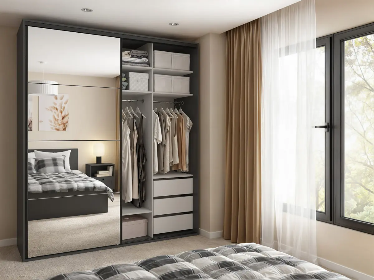 Armario de puertas correderas Flex 200 cm con espejo grafito/roble artisan