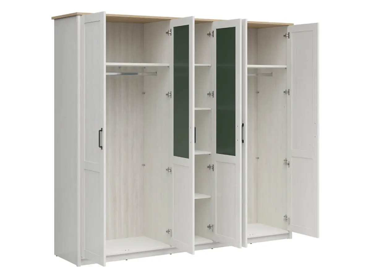 Пятидверный шкаф Loksa с 5 дверцами и зеркалом сосна андерсен белая