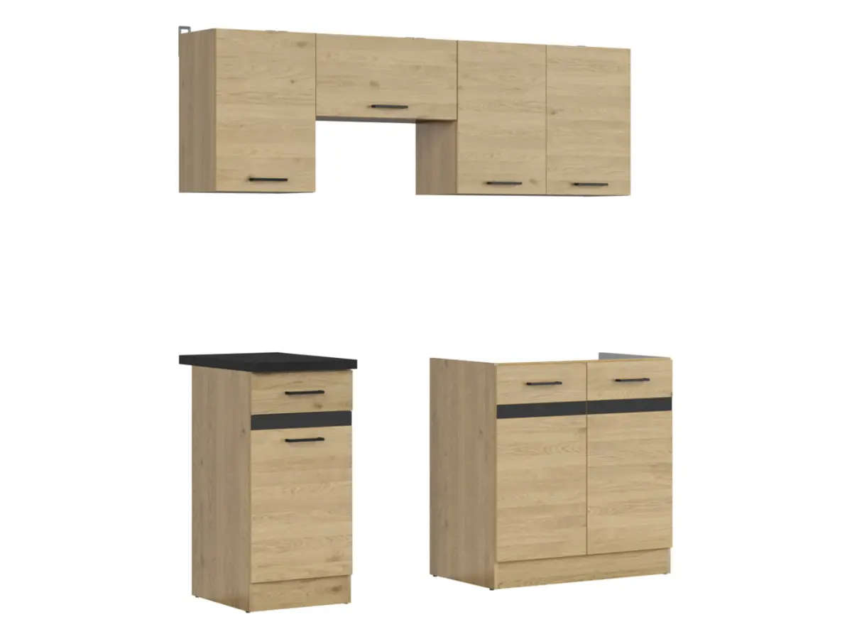 Conjunto de cocina Junona Line 180 cm roble bernstein con encimera