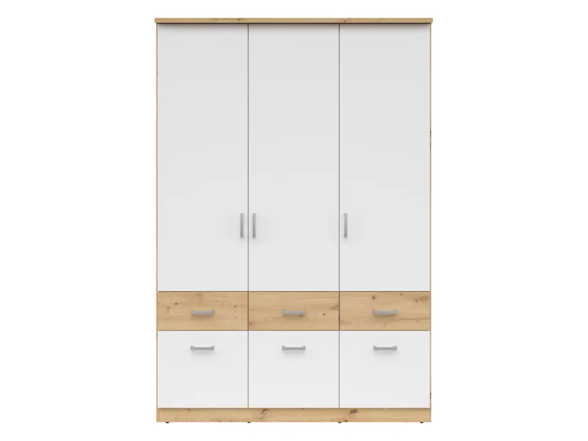 Armario de tres puertas Brando-3 136 cm con cajones roble artisan/blanco