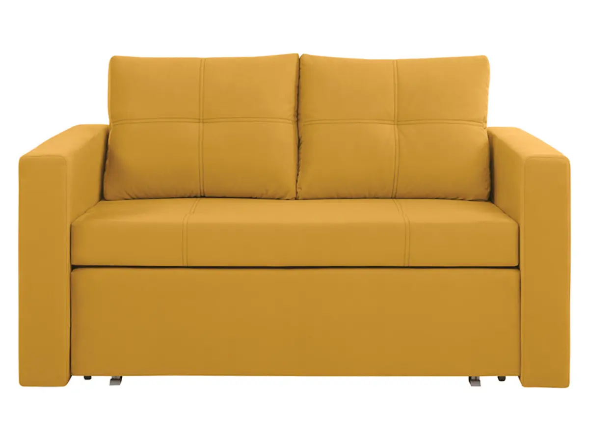 Sofá cama de dos plazas Bunio III con arcón amarillo