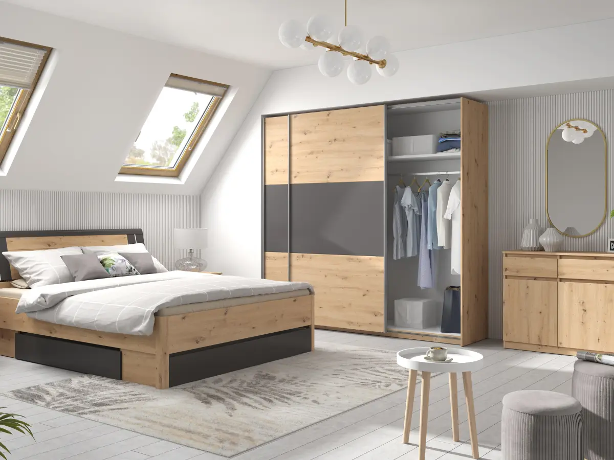 Cómoda Saturn 135 cm con 3 puertas y 3 cajones roble artisan