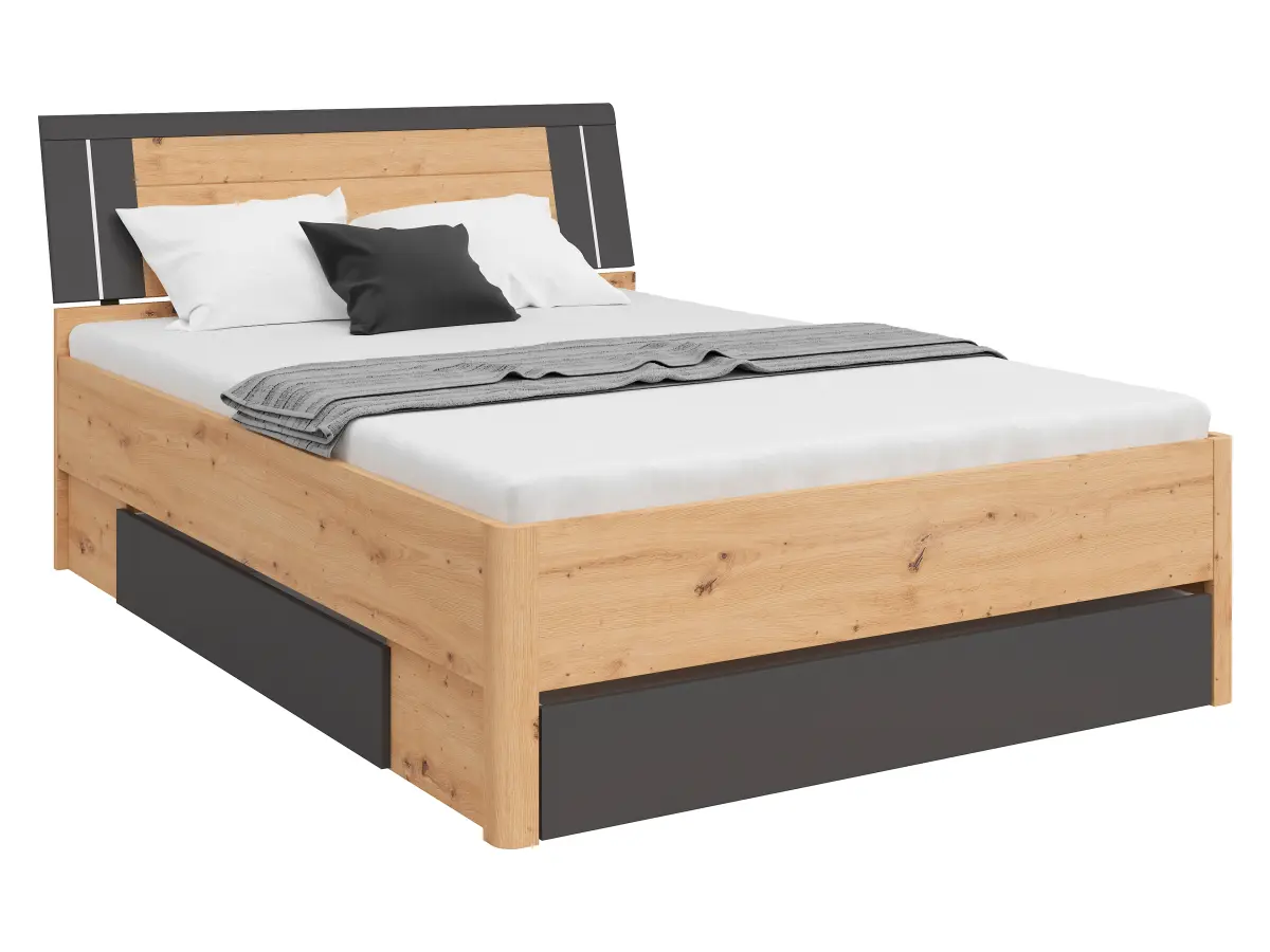 Cama Saturn 140x200 con 3 cajones roble artisan/grafito