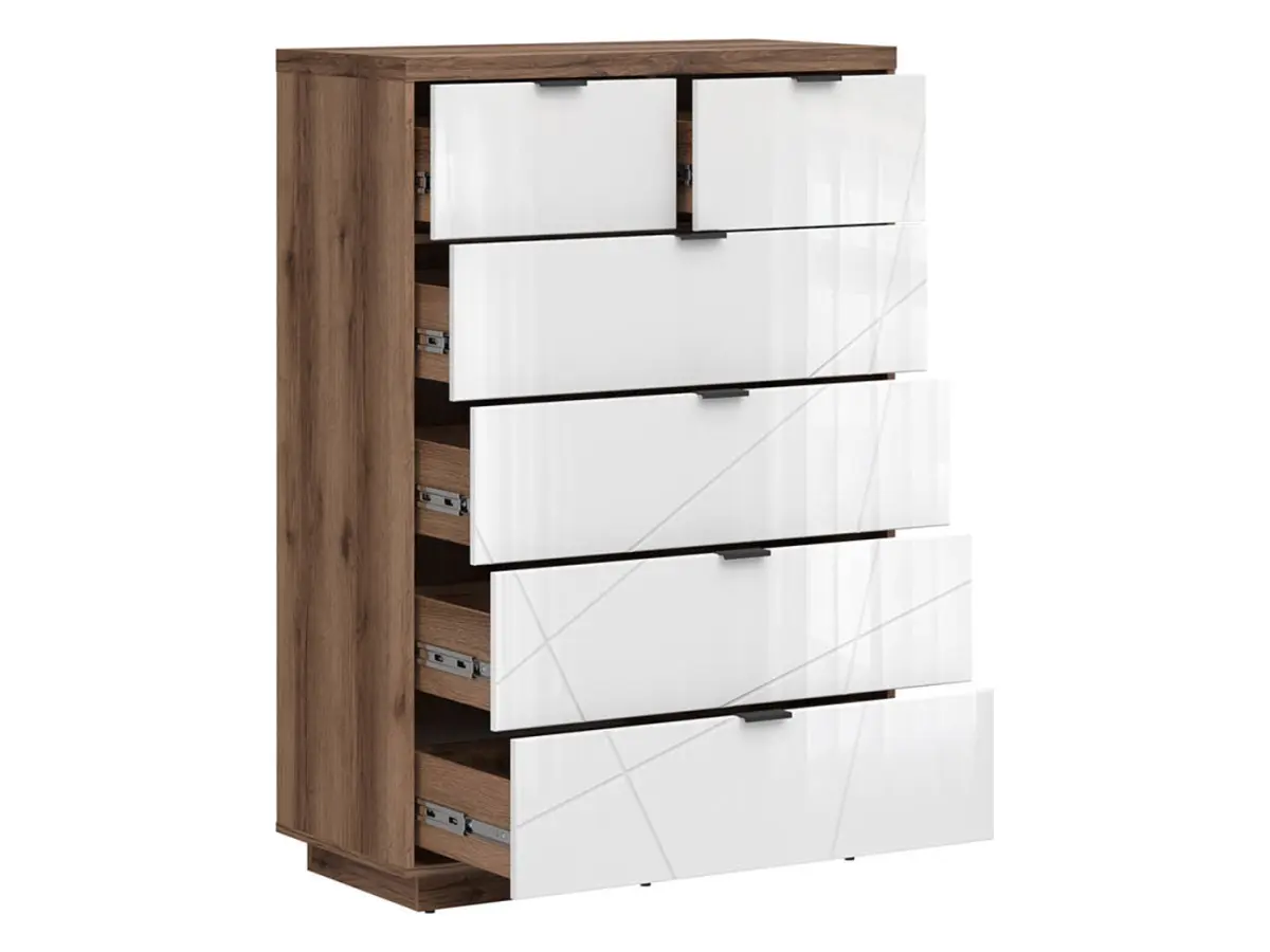 Cómoda Forn 90 cm con 6 cajones roble delano oscuro/blanco brillo