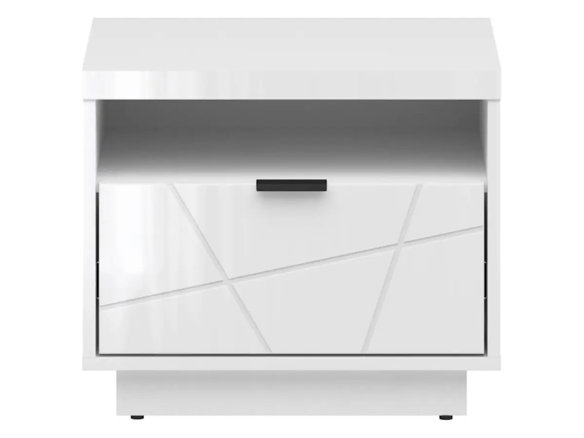 Mesita de noche Forn 50 cm con cajón blanco alto brillo