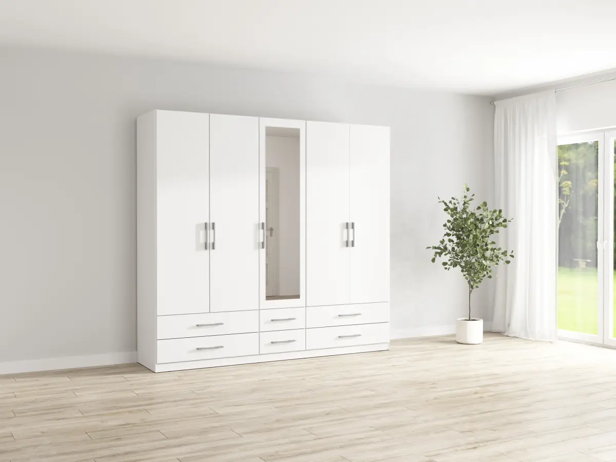 Шкаф пятидверный Herford 226 см с зеркалом и 6 ящиками белый