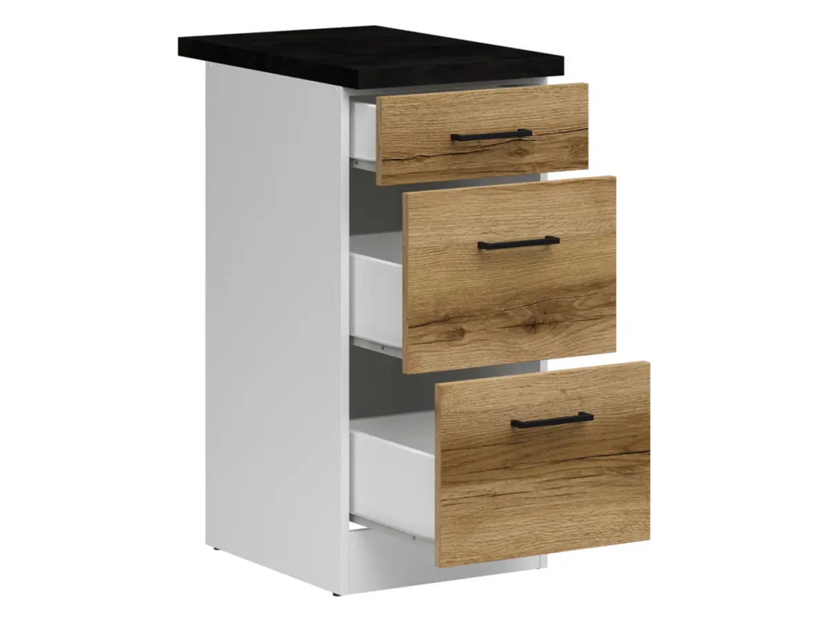 Mueble de cocina bajo Junona Line 40 cm con cajones roble delano claro con encimera