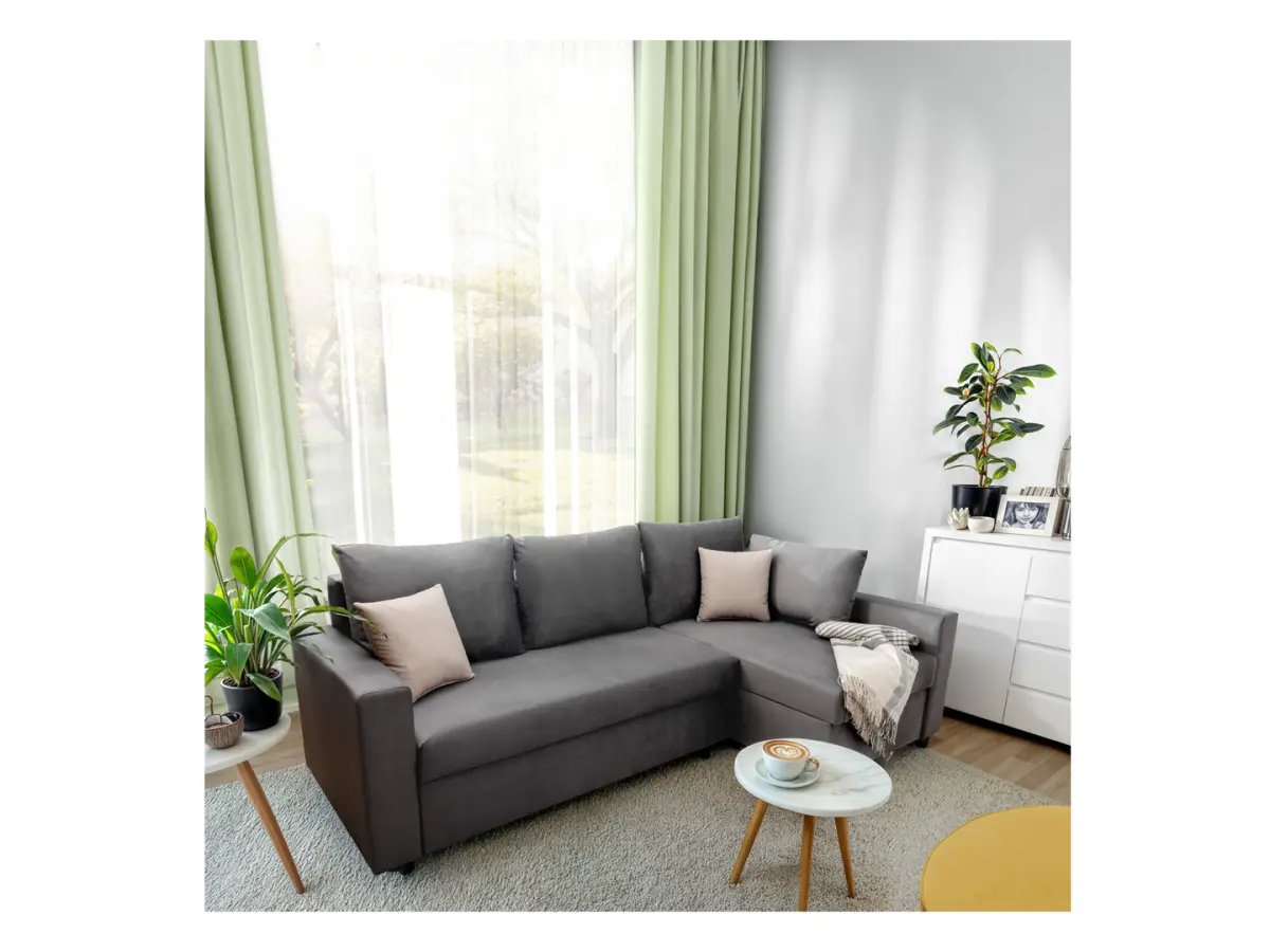 Sofá rinconera universal Przemek IV con función de cama y contenedores gris