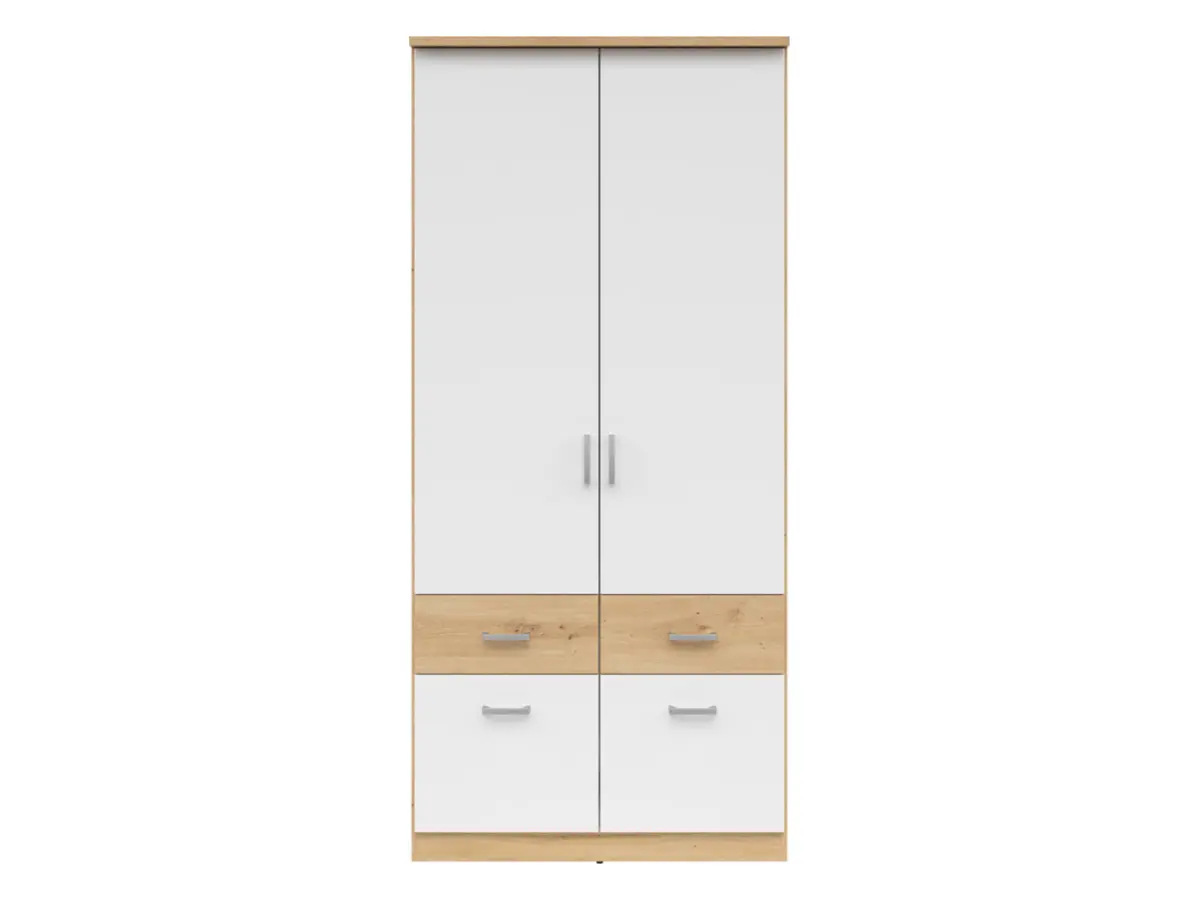 Armario de dos puertas Brando-2 91 cm con cajones roble artisan/blanco