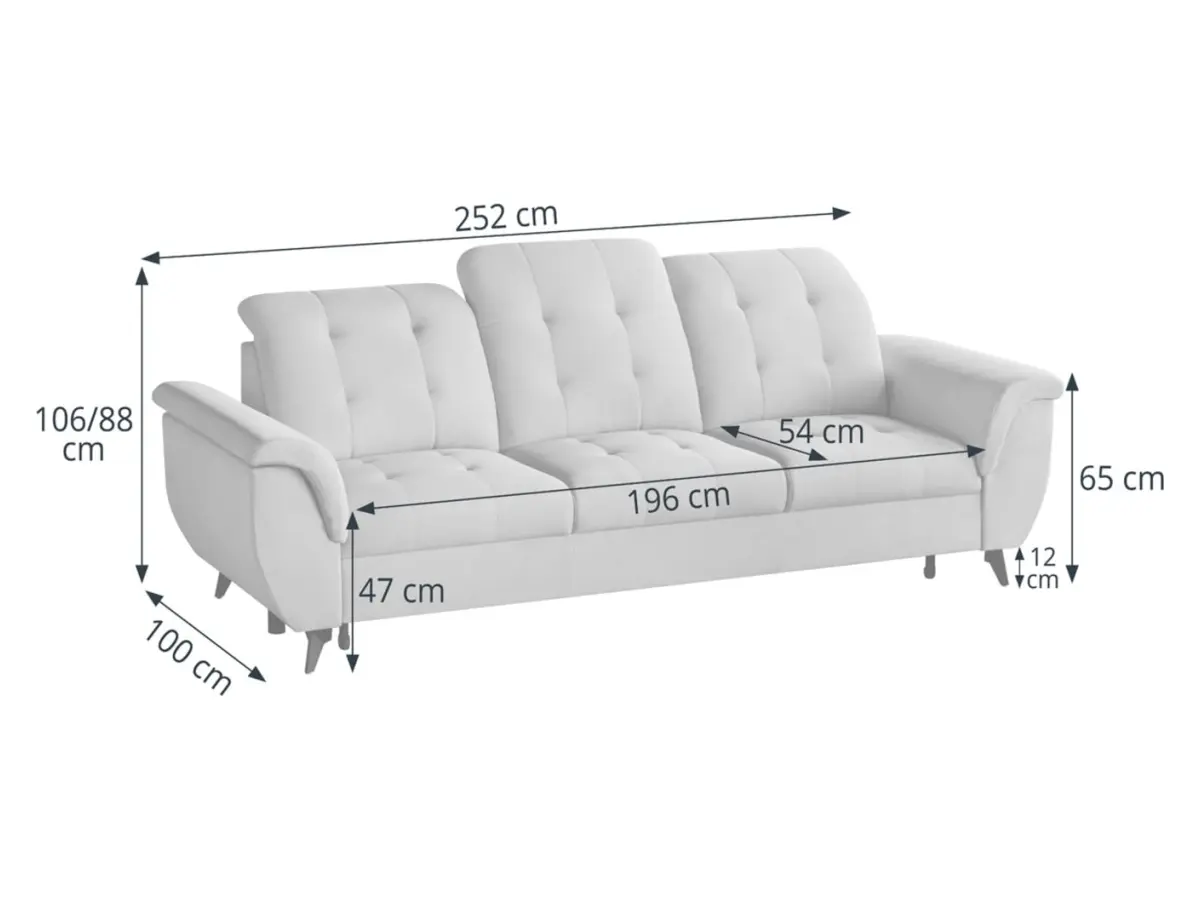 Sofá de tres plazas Doria convertible de terciopelo gris