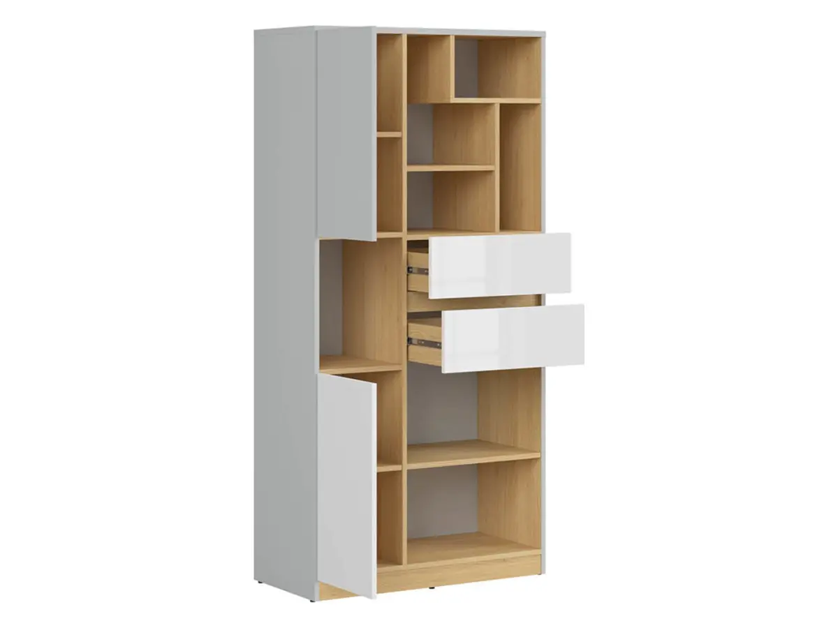 Estantería Nandu 80 cm con 2 puertas 2 cajones y 7 estantes gris claro/roble polaco