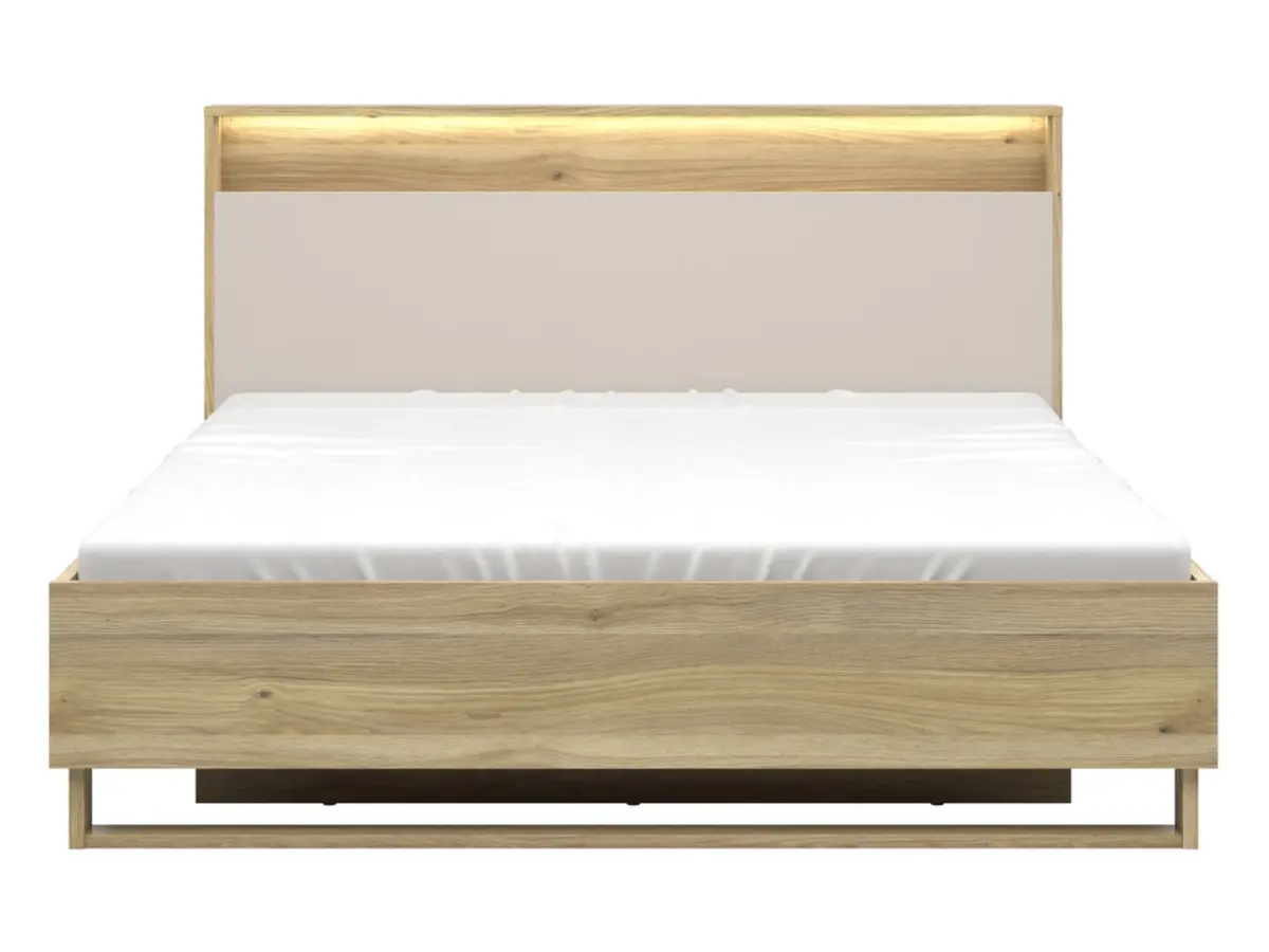 Cama Dalva 160x200 con somier y contenedor roble mauvella/cachemira