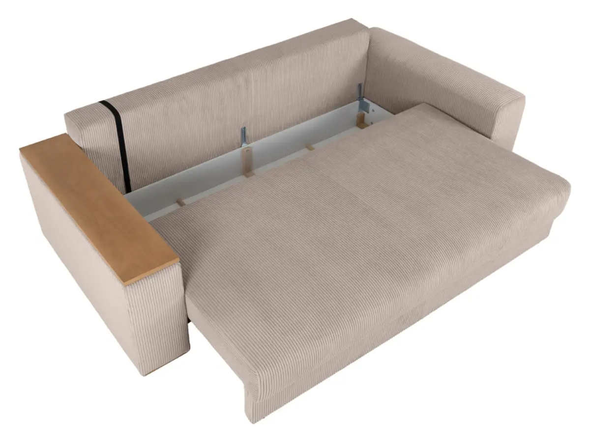 Sofá de tres plazas Peter convertible con arcón pana beige