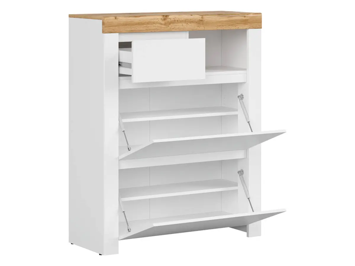 Zapatero Holten 92 cm blanco brillo/roble wotan