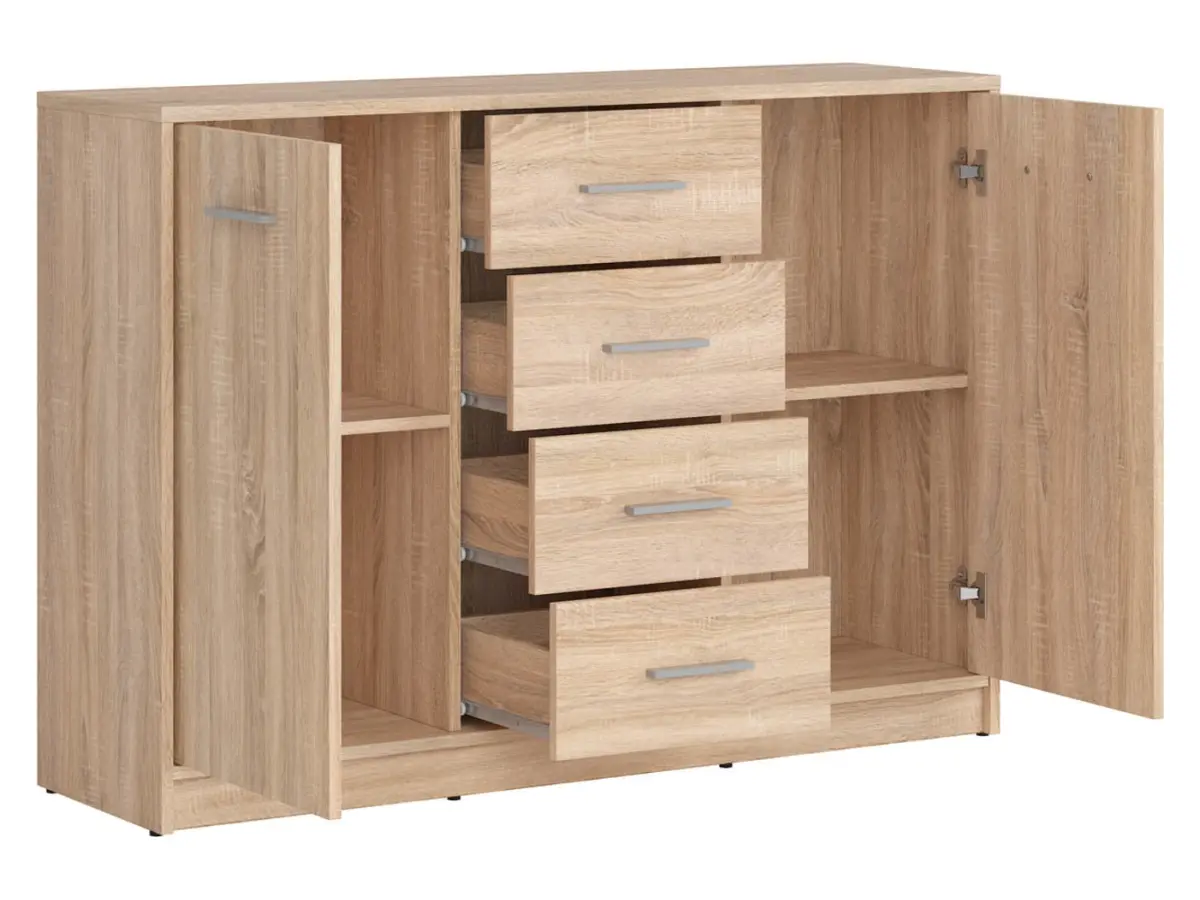 Cómoda Nepo Plus 119 cm con 2 puertas y 4 cajones roble sonoma