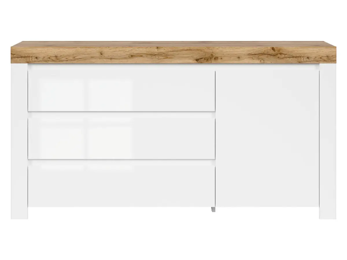 Cómoda Holten 156 cm con puertas y 3 cajones blanca/roble wotan