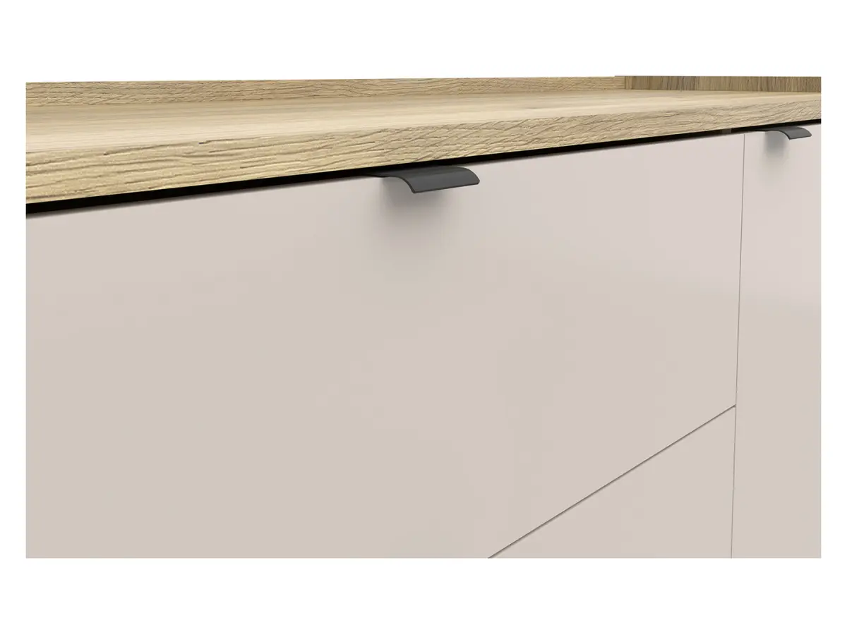 Cómoda Dalva 134 cm con puertas y 3 cajones roble mauvella/cachemira