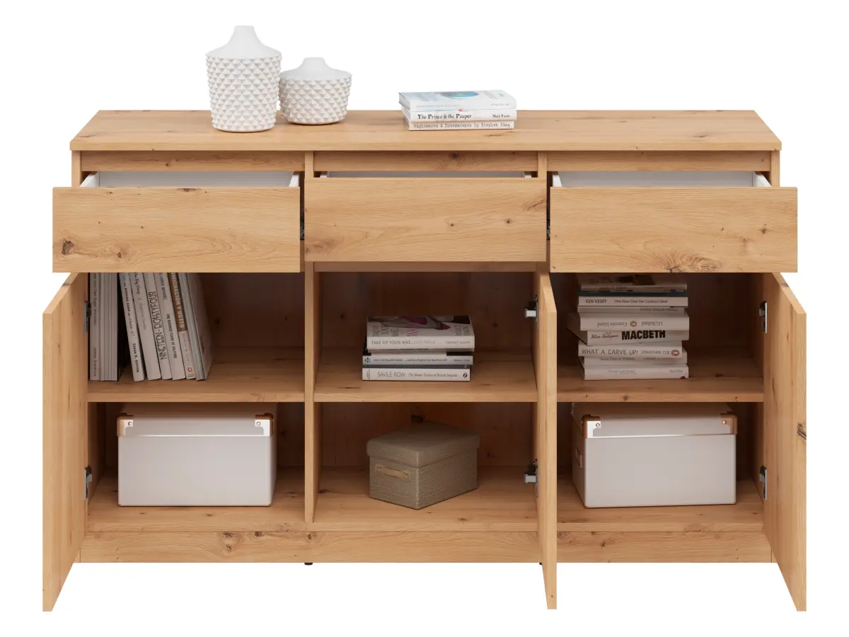 Cómoda Saturn 135 cm con 3 puertas y 3 cajones roble artisan