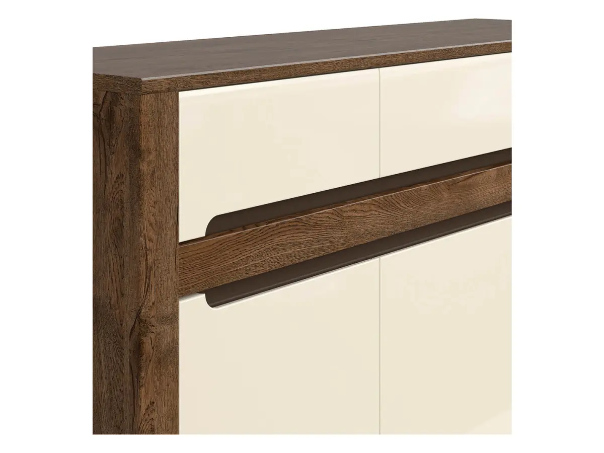 Cómoda Ruso 149 cm con 3 puertas y 3 cajones roble april/brillo perlado