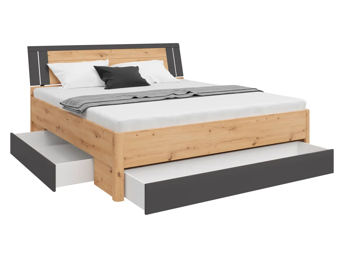 Cama Saturn 180x200 con 3 cajones roble artisan/grafito