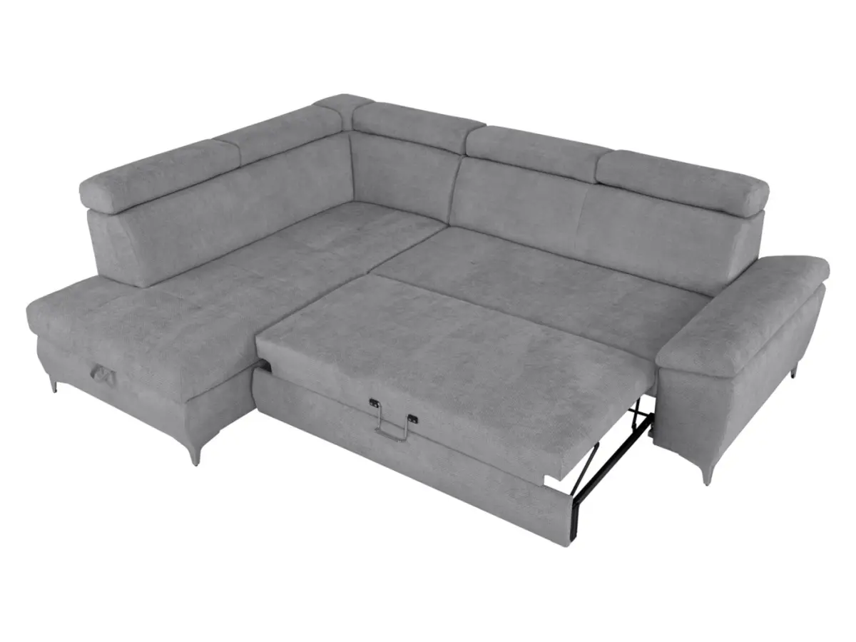 Sofá de esquina izquierdo Raul convertible con arcón gris