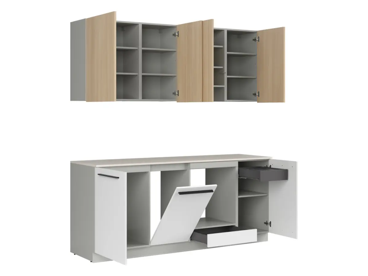 Kitchen set Milino Small 210 cm white/oak with worktop