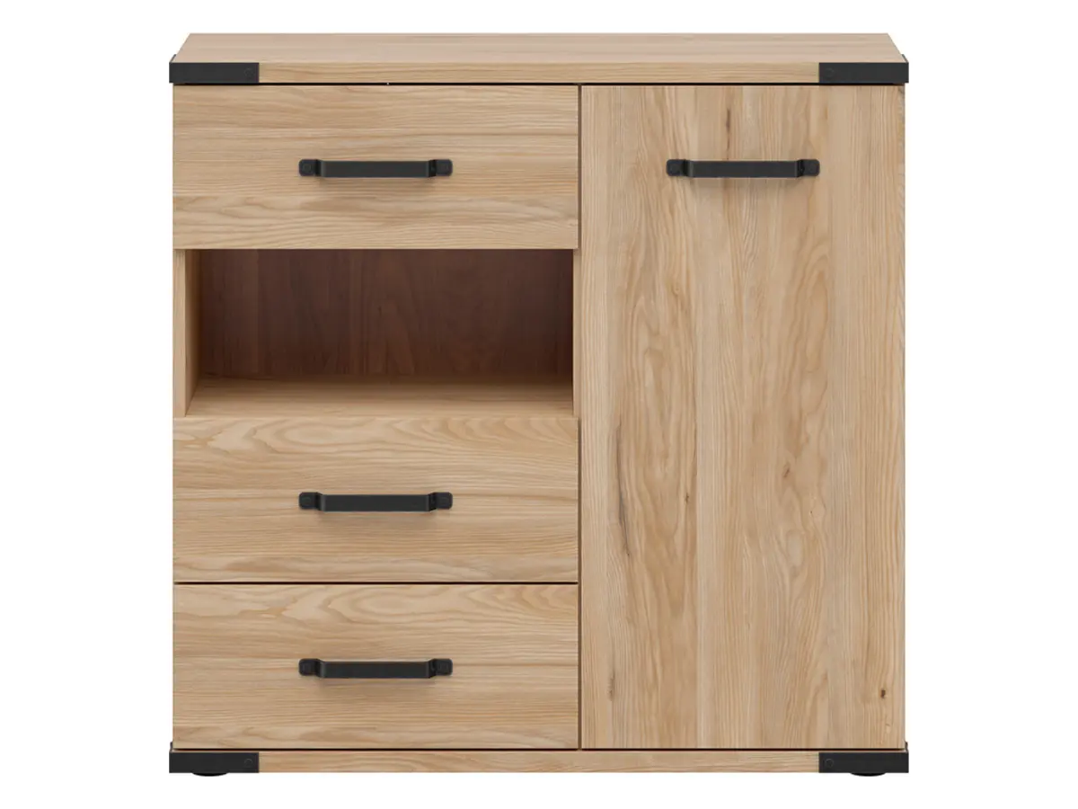 Cómoda Lara 90 cm con puertas 3 cajones y estante fresno belarus