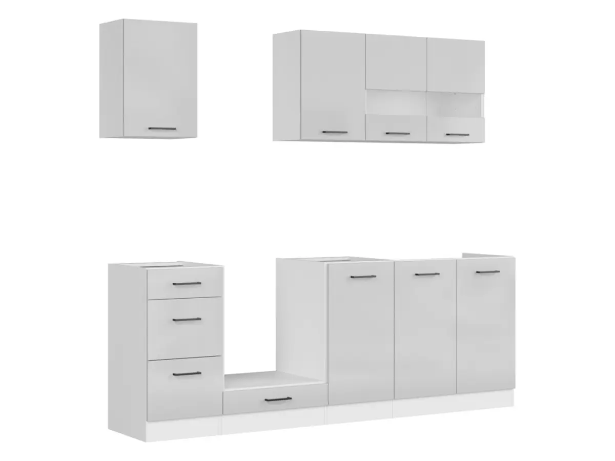 Кухонний комплект Junona Line 220 см світло-сірий глянець